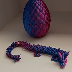 Blue and Pink Dragon Figurine with Egg